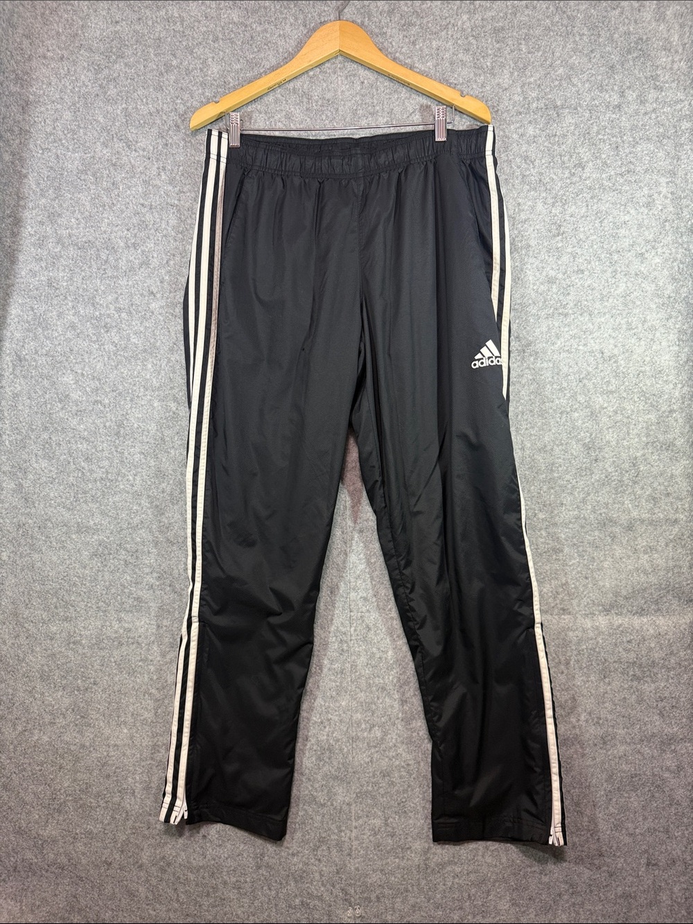 adidas Black Track Pants - Mens L - White Side Stripes Athletic Athleisure